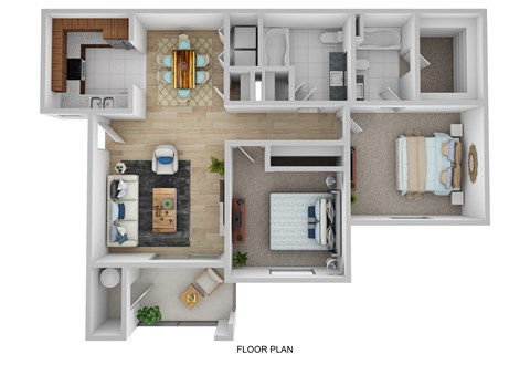 Floor plan for 2 beds, 2 baths, 900 sqft